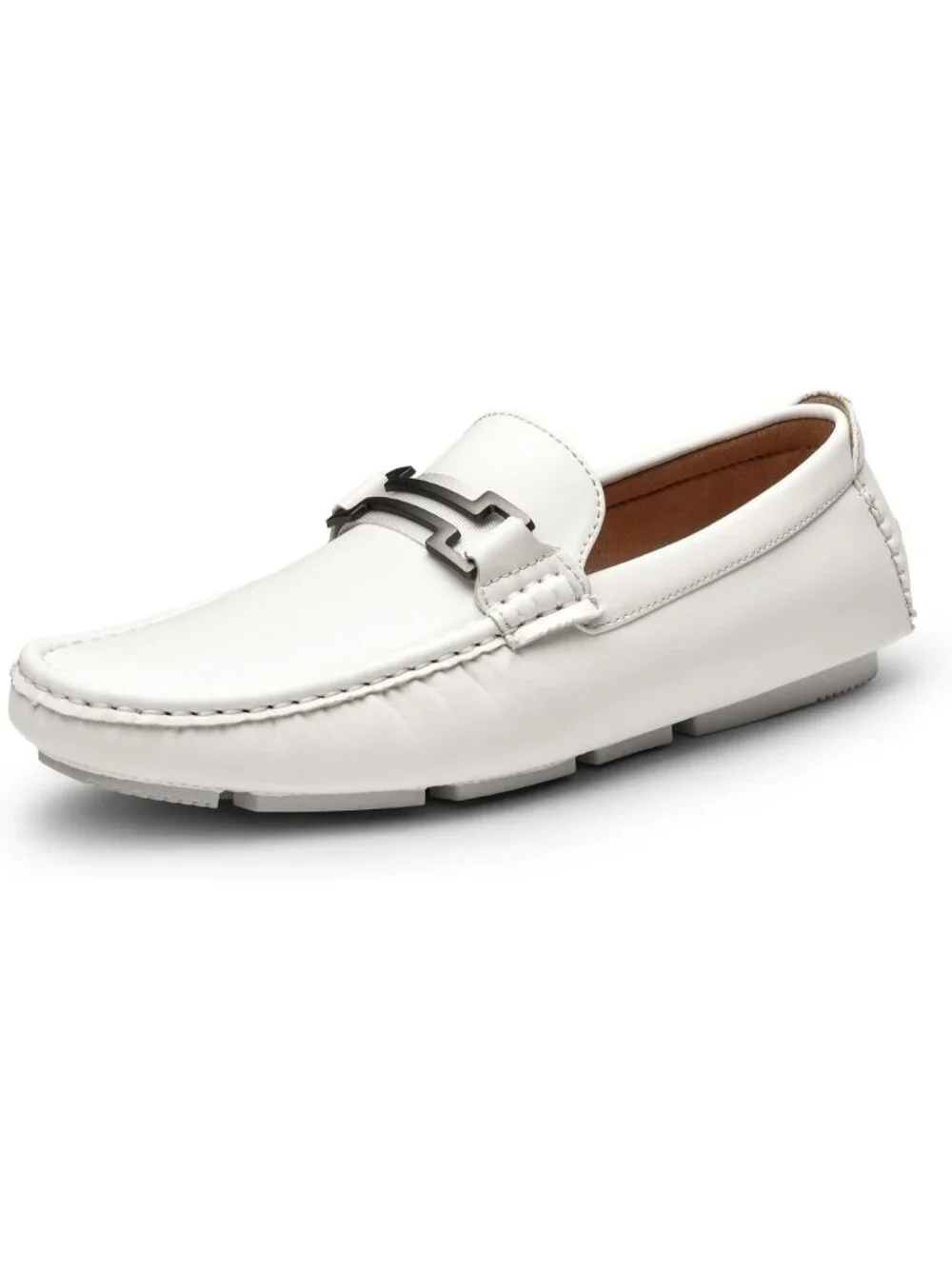 Men's White Faux Leather Loafers Slip On Flexible and Comfort Moccasins Shoes